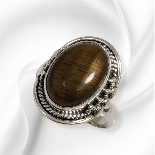 925 Sterling Silver Women's Ring With Authentic Tiger's Eye Gemstone