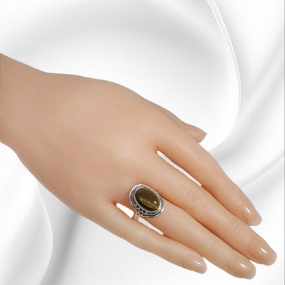 925 Sterling Silver Women's Ring With Authentic Tiger's Eye Gemstone
