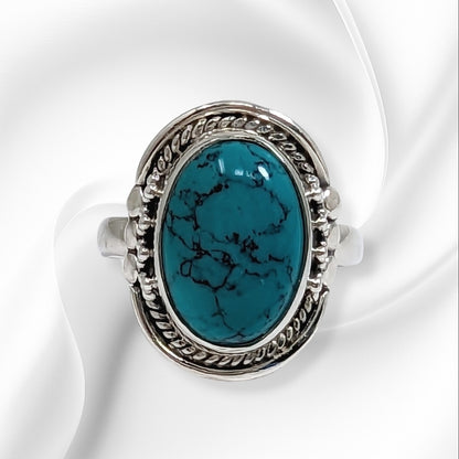 925 Sterling Silver Women's Ring With Authentic Turquoise Gemstone