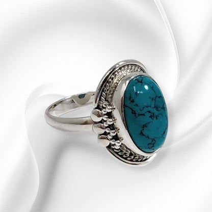 925 Sterling Silver Women's Ring With Authentic Turquoise Gemstone