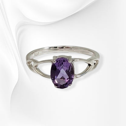 925 Sterling Silver Women's Ring with Authentic Amethyst Gemstone