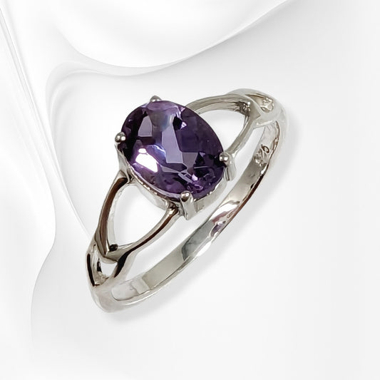 925 Sterling Silver Women's Ring with Authentic Amethyst Gemstone