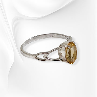 925 Sterling Silver Women's Ring with Authentic Citrine Gemstone