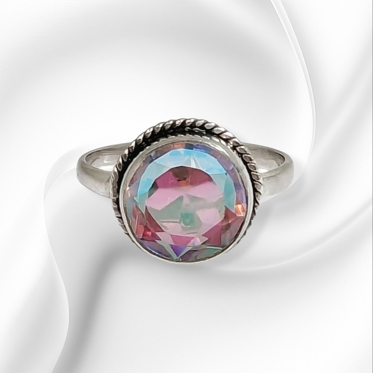 925 Sterling Silver Women's Ring with Authentic Mystic Opal