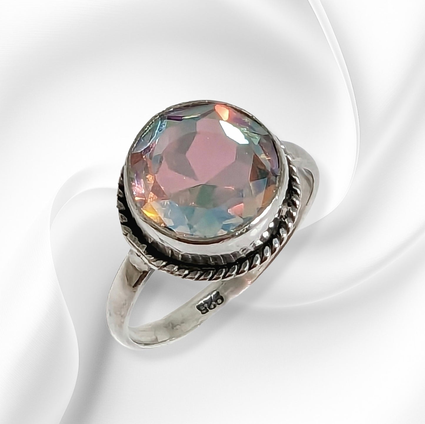 925 Sterling Silver Women's Ring with Authentic Mystic Opal
