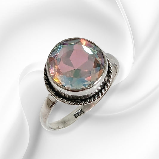 925 Sterling Silver Women's Ring with Authentic Mystic Opal