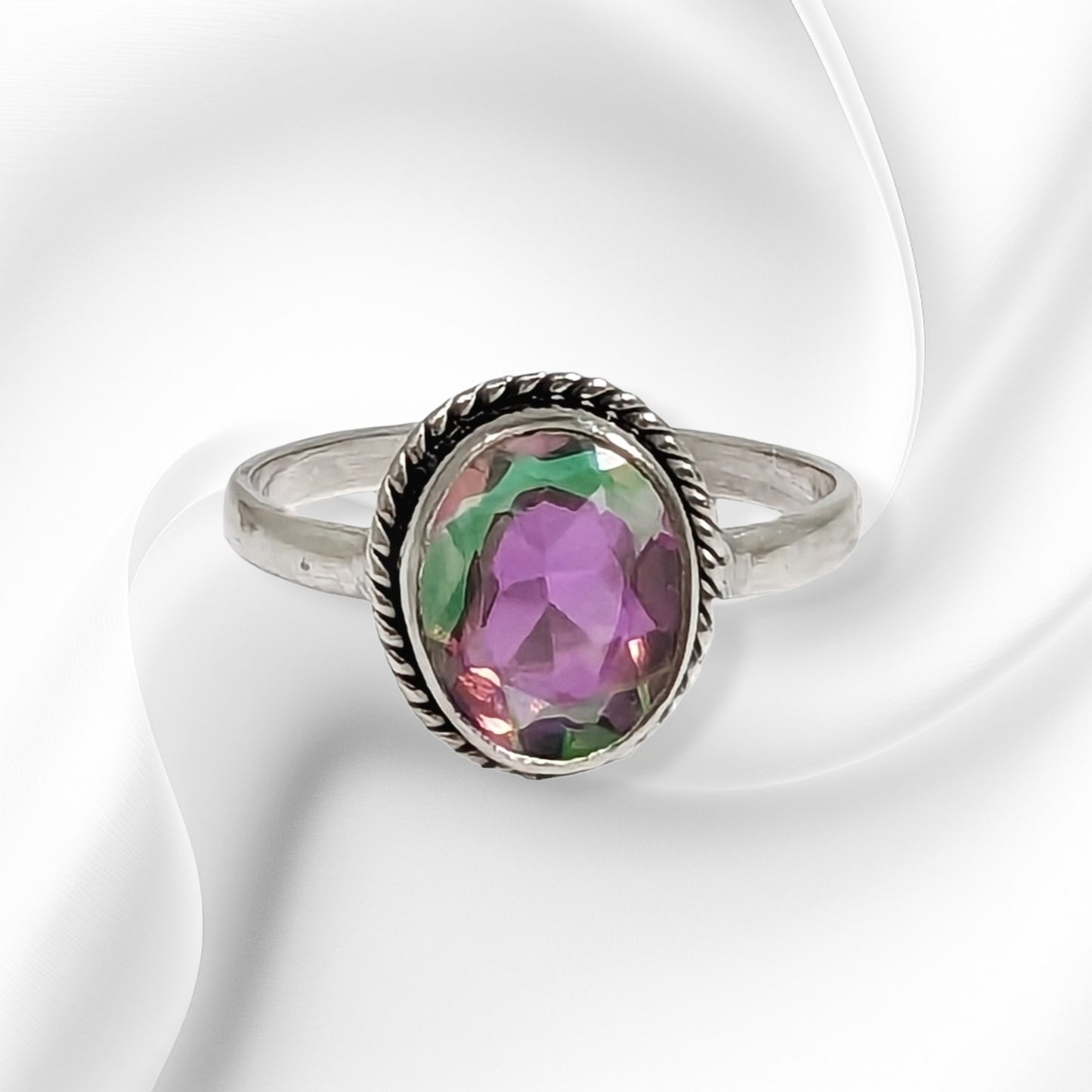 925 Sterling Silver Women's Ring with Authentic Mystic Opal