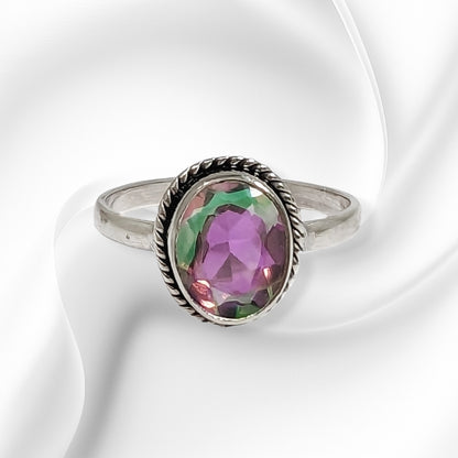 925 Sterling Silver Women's Ring with Authentic Mystic Opal