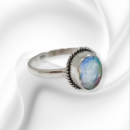 925 Sterling Silver Women's Ring with Authentic Mystic Opal