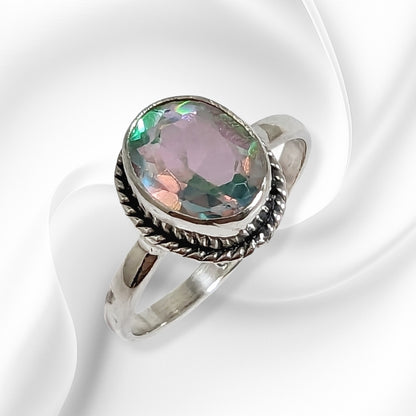 925 Sterling Silver Women's Ring with Authentic Mystic Opal