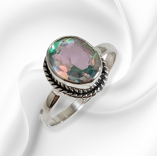 925 Sterling Silver Women's Ring with Authentic Mystic Opal