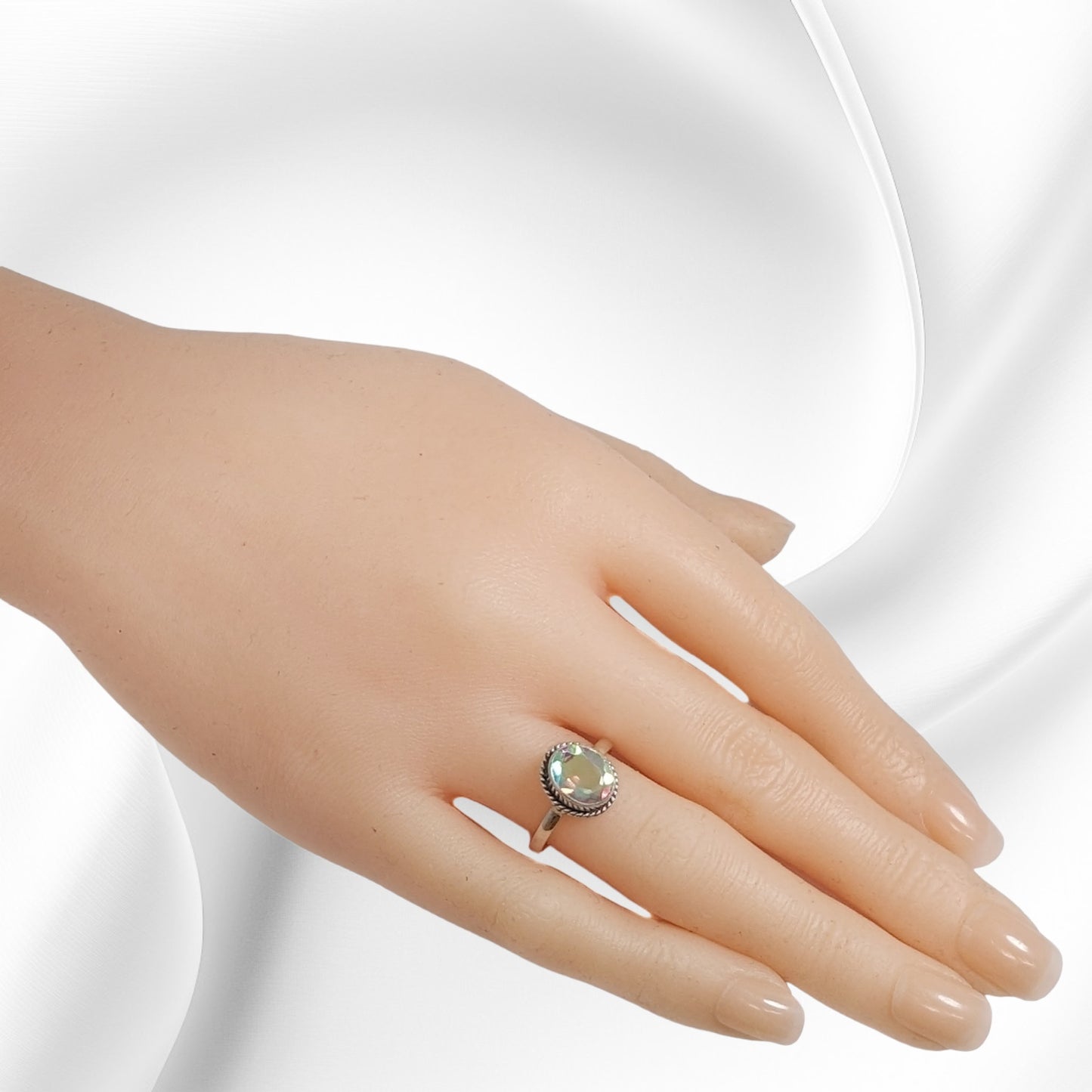 925 Sterling Silver Women's Ring with Authentic Mystic Opal