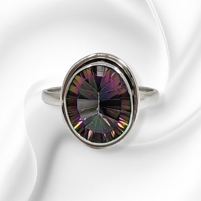925 Sterling Silver Women's Ring with Authentic Mystic Topaz