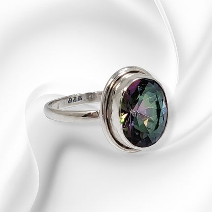 925 Sterling Silver Women's Ring with Authentic Mystic Topaz