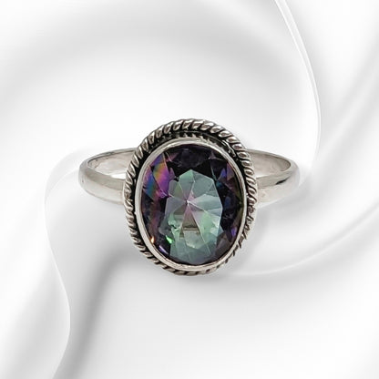 925 Sterling Silver Women's Ring with Authentic Mystic Topaz
