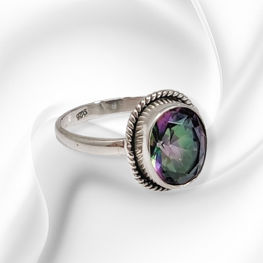 925 Sterling Silver Women's Ring with Authentic Mystic Topaz