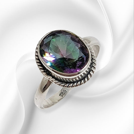925 Sterling Silver Women's Ring with Authentic Mystic Topaz