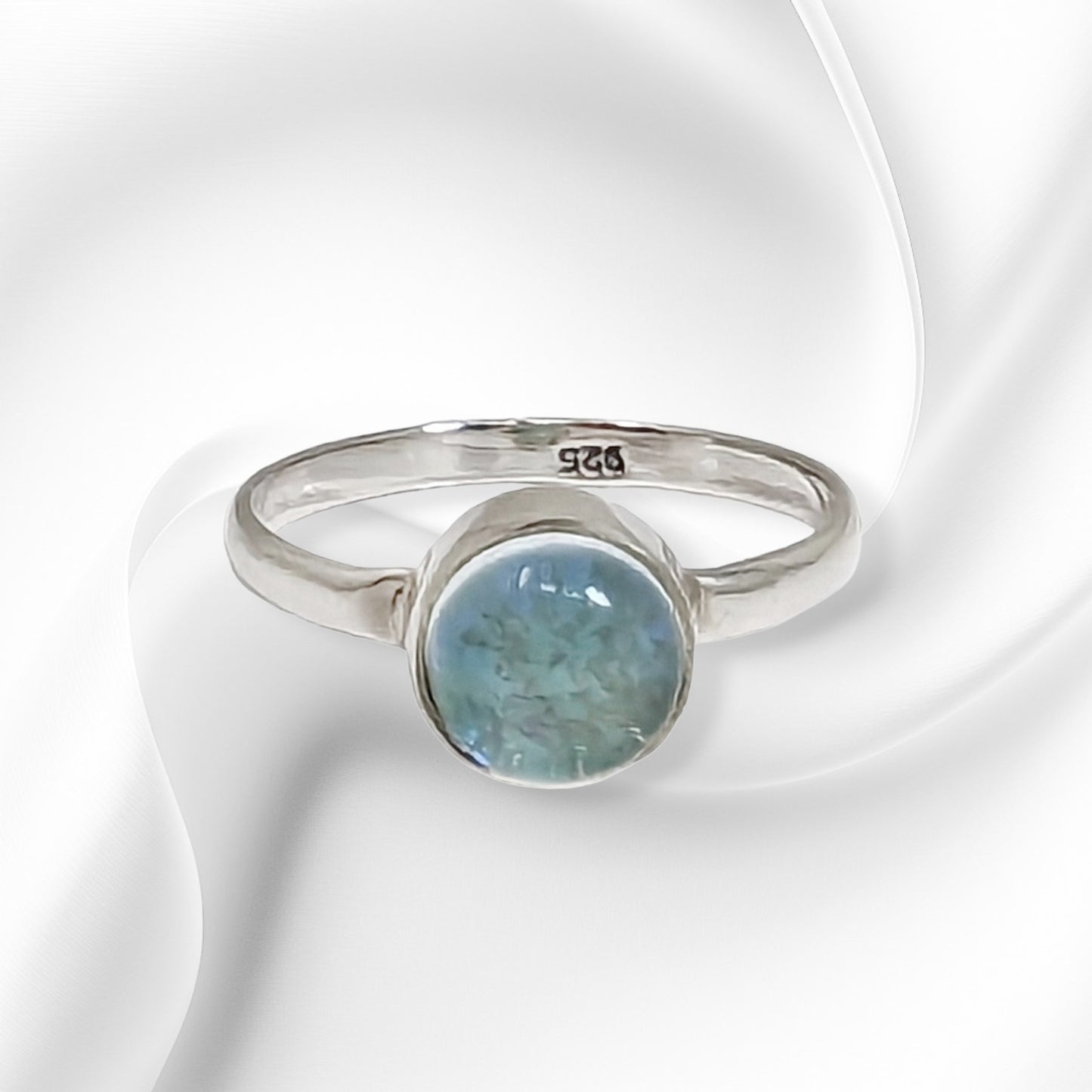 925 Sterling Silver Women's Ring with Authentic Blue Opal