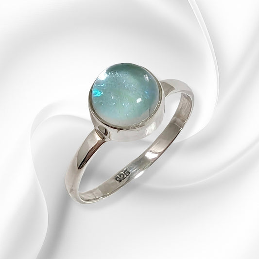 925 Sterling Silver Women's Ring with Authentic Blue Opal