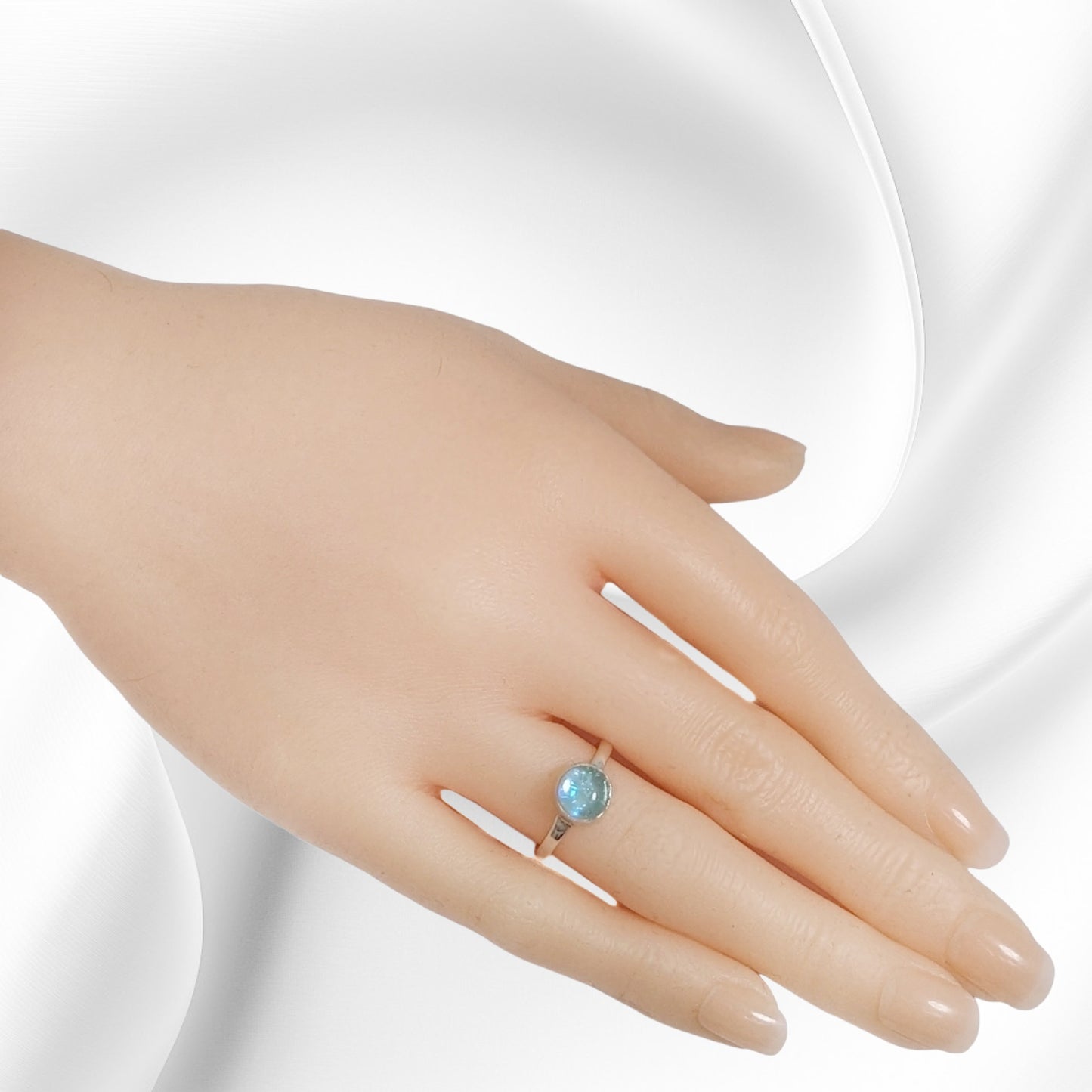 925 Sterling Silver Women's Ring with Authentic Blue Opal