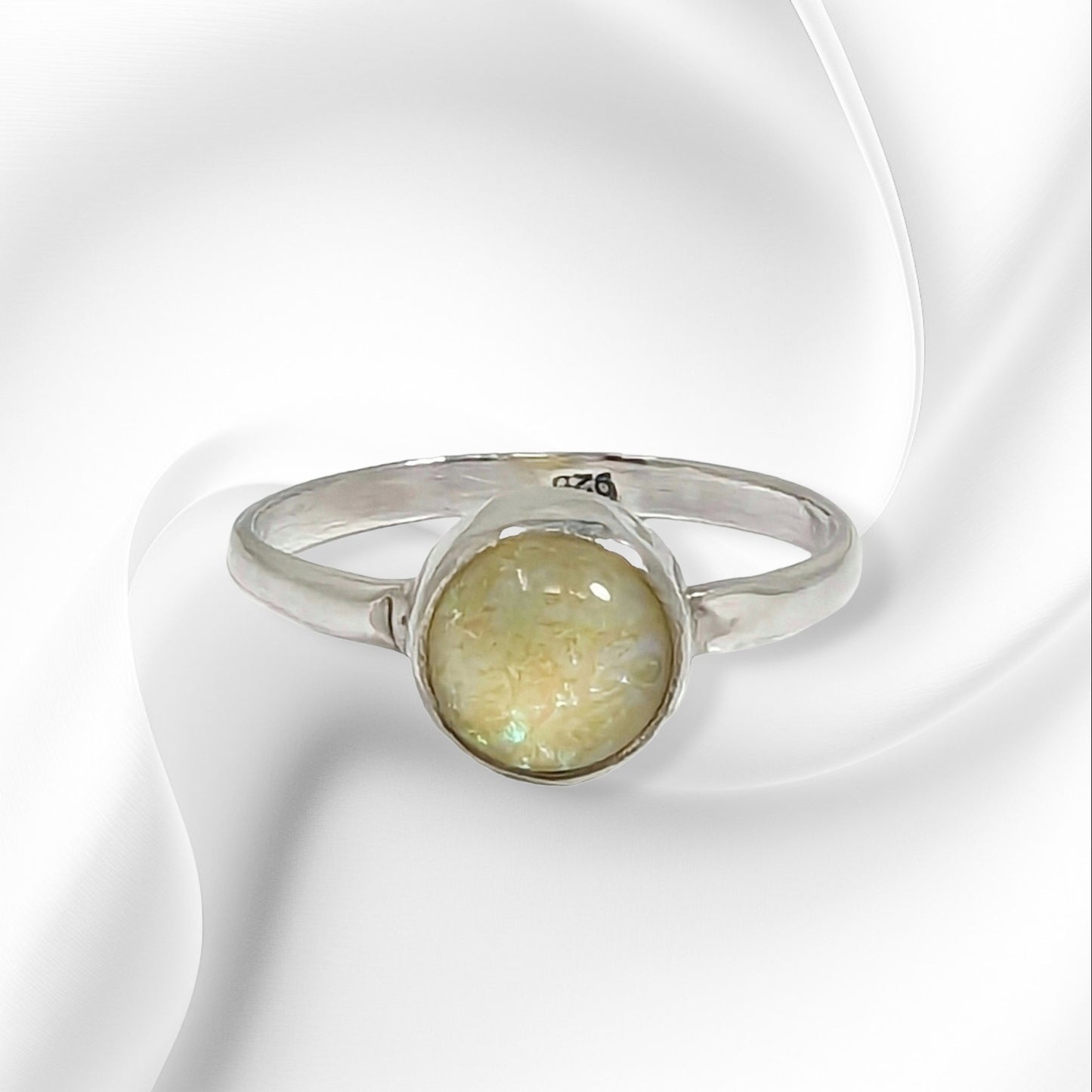 925 Sterling Silver Women's Ring with Authentic Yellow Opal