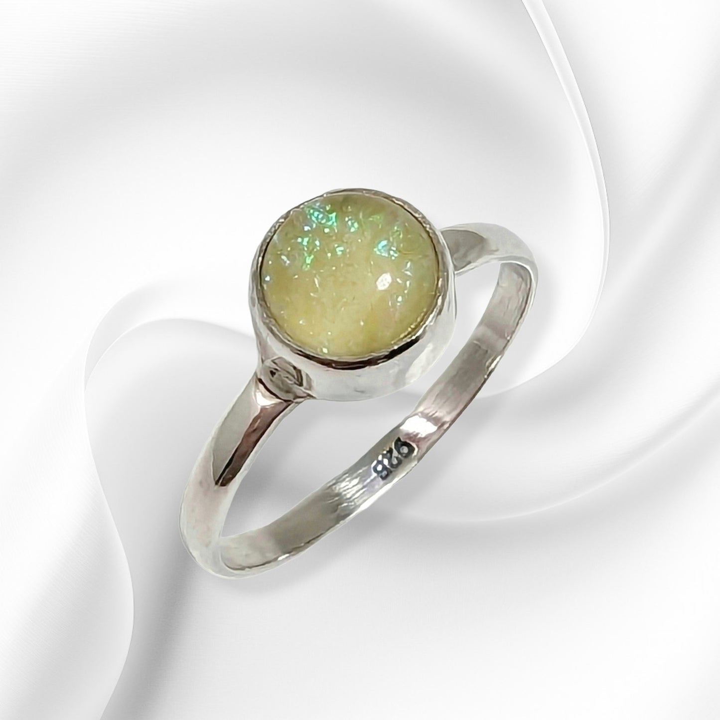 925 Sterling Silver Women's Ring with Authentic Yellow Opal