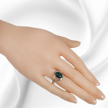 925 Sterling Silver Women's Ring With Authentic Malachite Gemstone