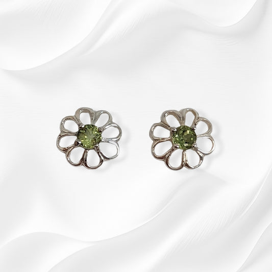 925 Sterling Silver Stud Earrings with Authentic Peridot Gemstones