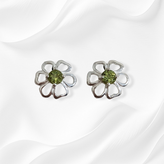 925 Sterling Silver Stud Earrings with Authentic Peridot Gemstones