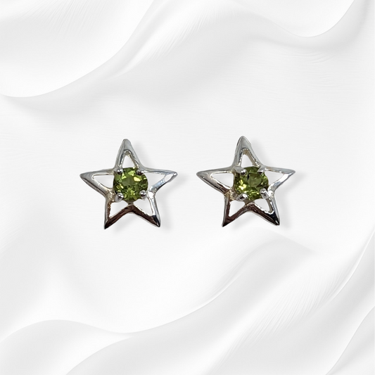 925 Sterling Silver Stud Earrings with Authentic Peridot Gemstones