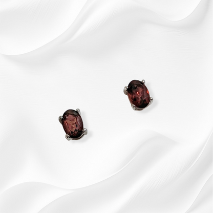 925 Sterling Silver Stud Earrings with Authentic Red Garnet Gemstones