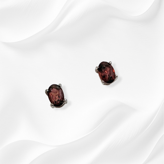 925 Sterling Silver Stud Earrings with Authentic Red Garnet Gemstones