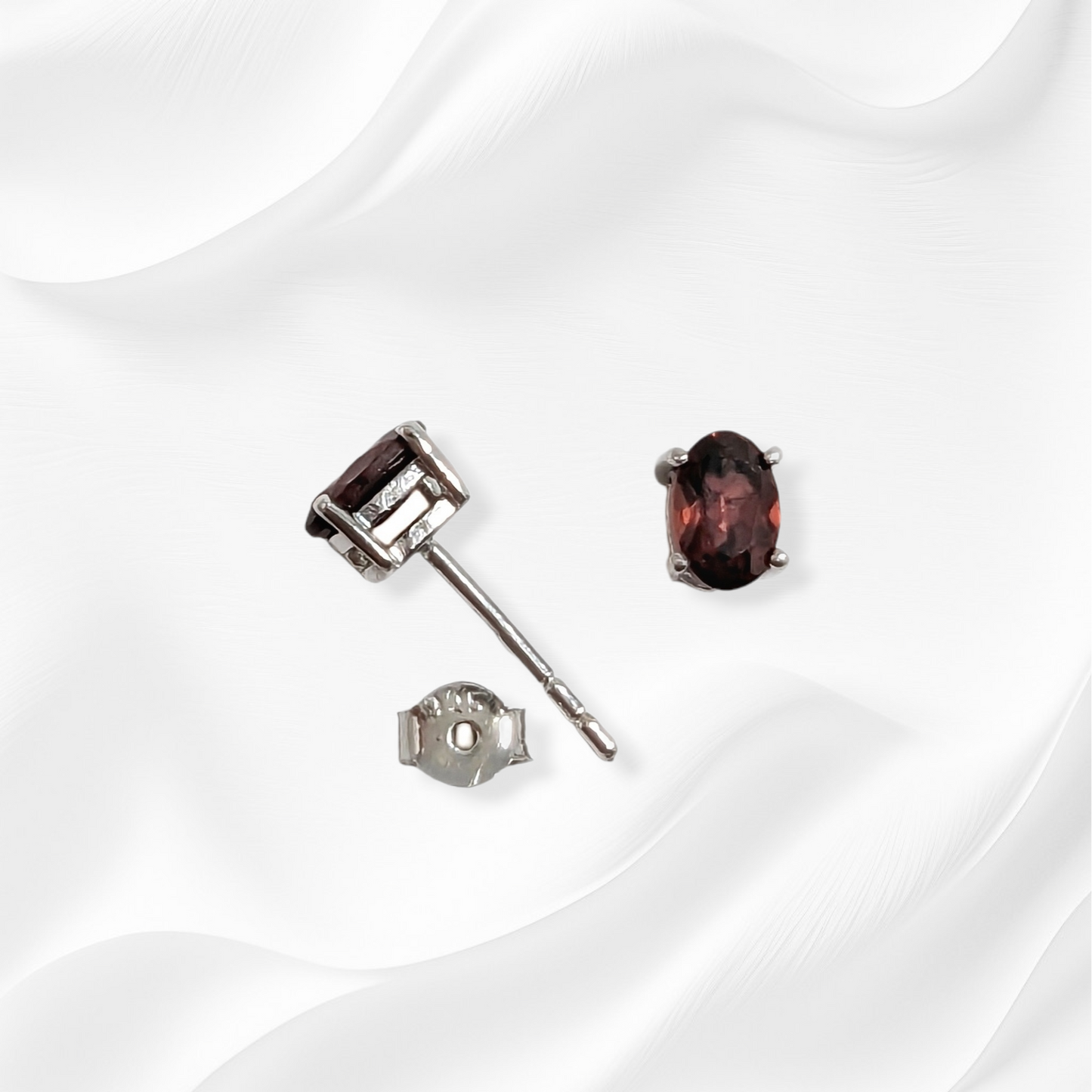 925 Sterling Silver Stud Earrings with Authentic Red Garnet Gemstones