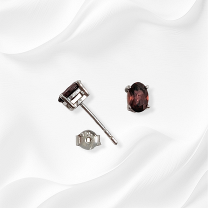 925 Sterling Silver Stud Earrings with Authentic Red Garnet Gemstones