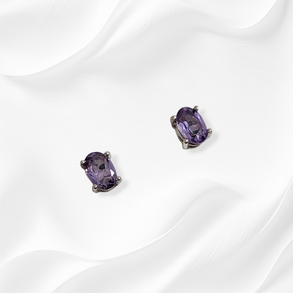 925 Sterling Silver Stud Earrings with Authentic  Amethyst Gemstones