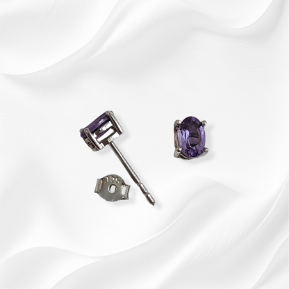 925 Sterling Silver Stud Earrings with Authentic  Amethyst Gemstones