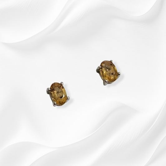 925 Sterling Silver Stud Earrings with Authentic Citrine Gemstones