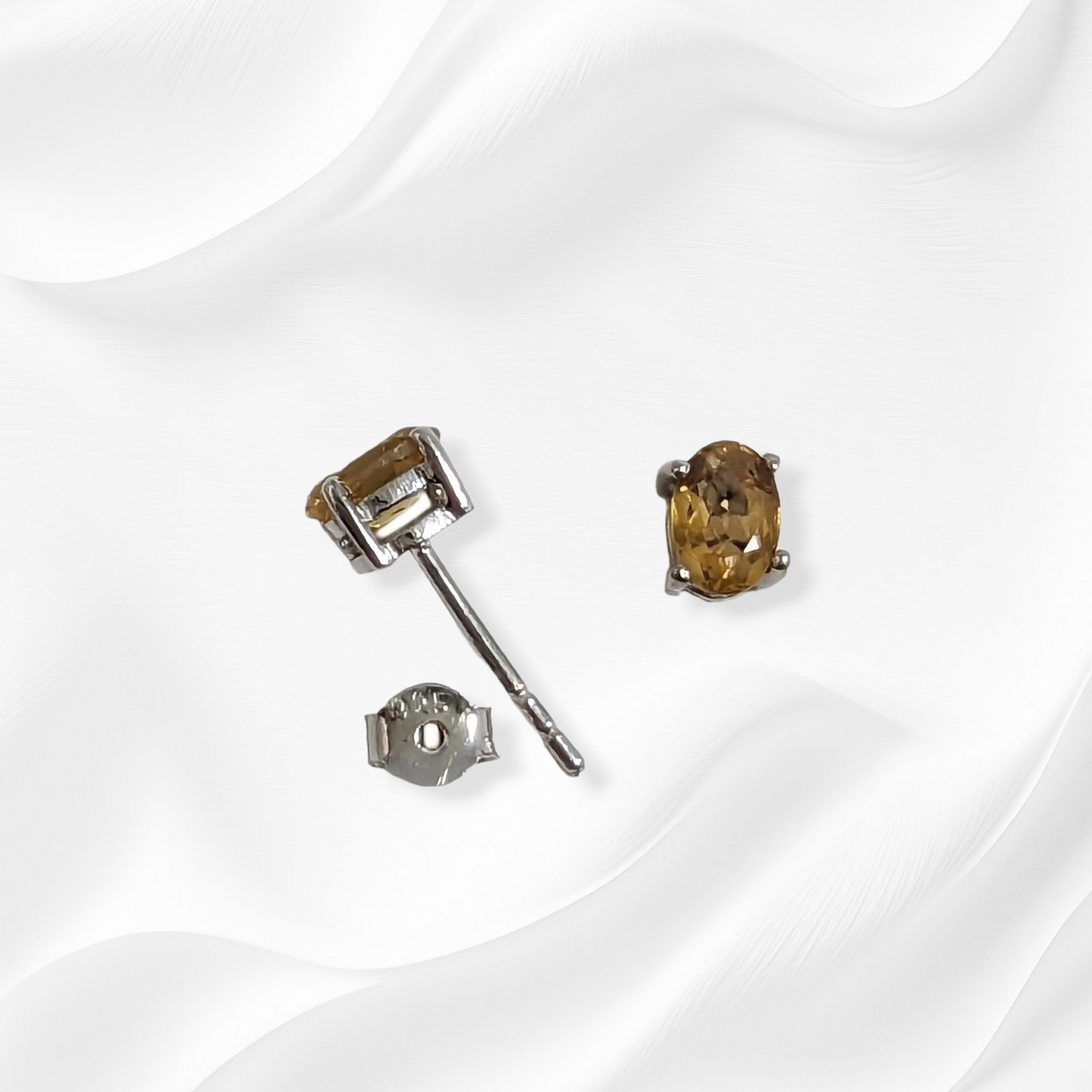 925 Sterling Silver Stud Earrings with Authentic Citrine Gemstones