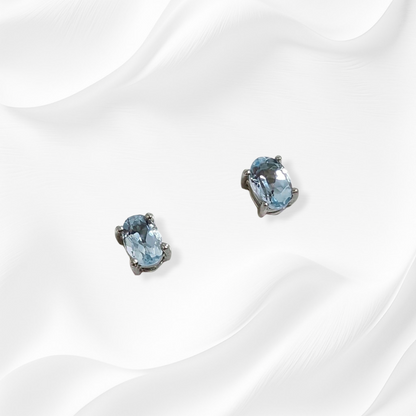 925 Sterling Silver Stud Earrings with Authentic Blue Topaz