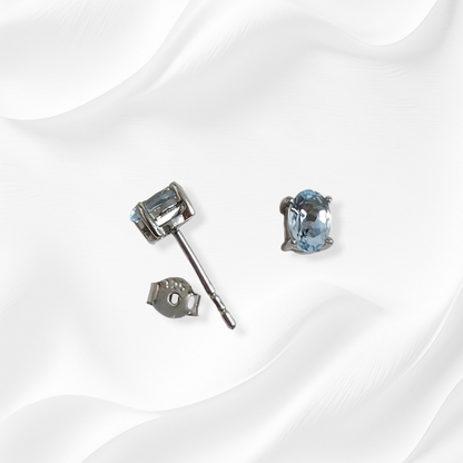925 Sterling Silver Stud Earrings with Authentic Blue Topaz