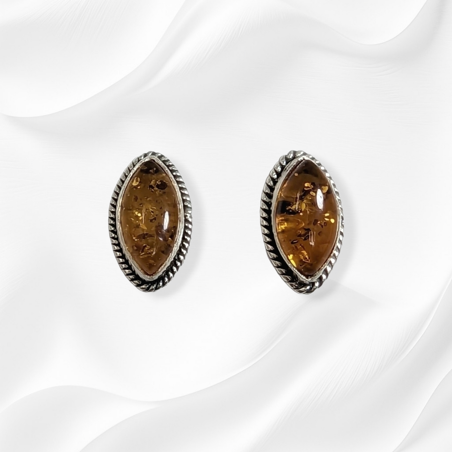 Sterling Silver Earrings With Authentic Natural Amber