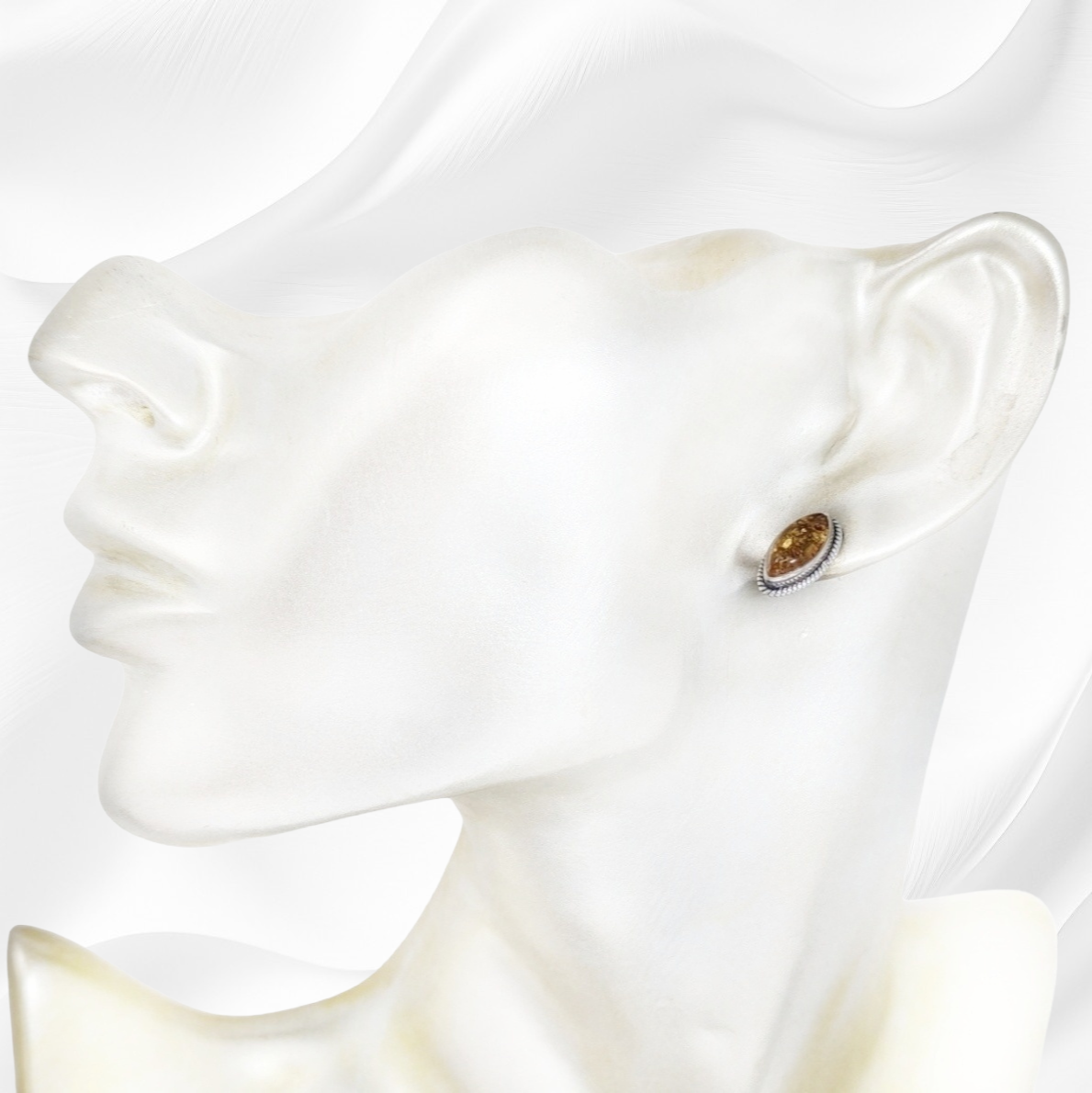 Sterling Silver Earrings With Authentic Natural Amber