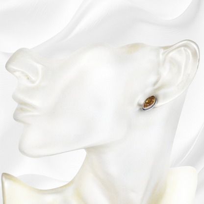 Sterling Silver Earrings With Authentic Natural Amber