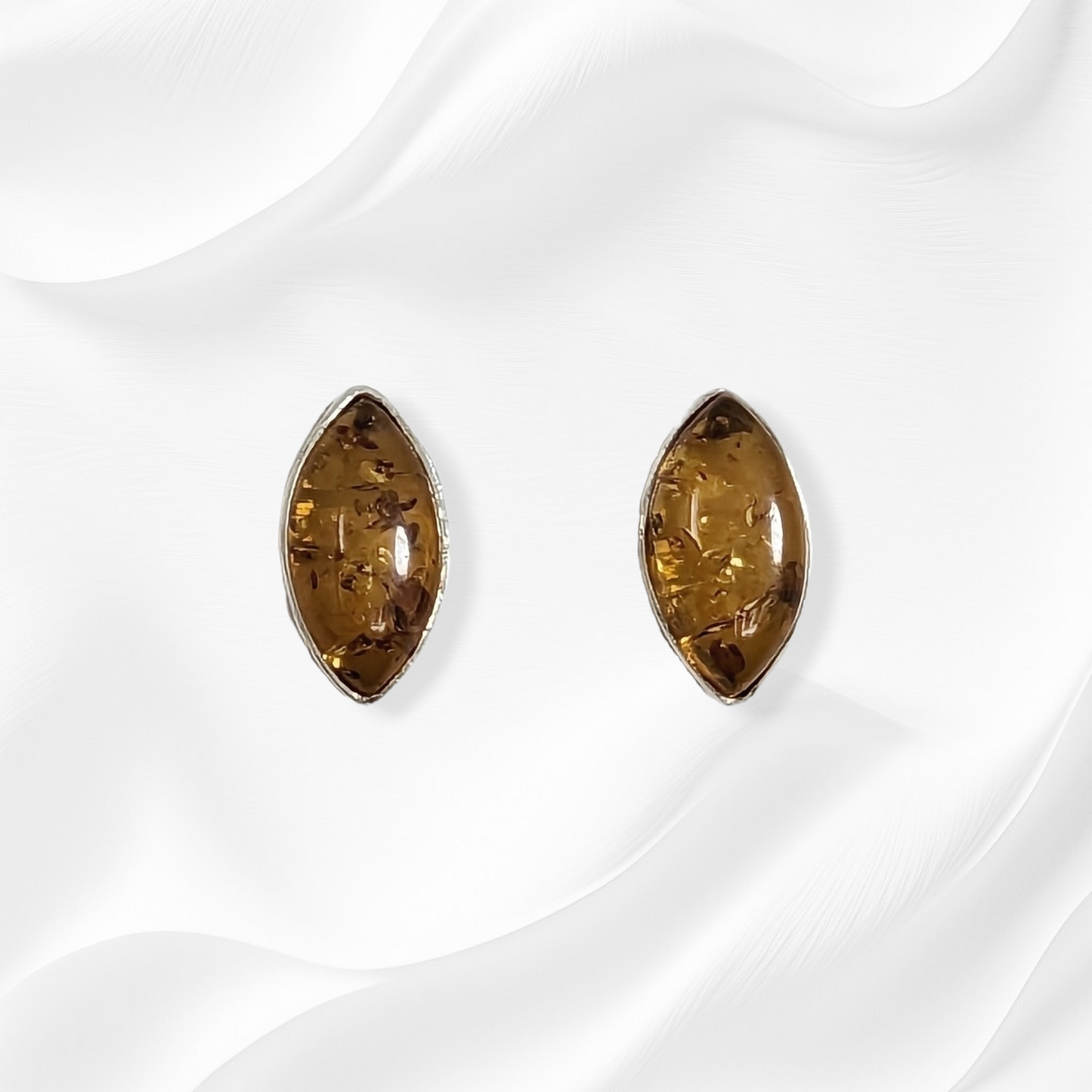 Sterling Silver Earrings With Authentic Natural Amber
