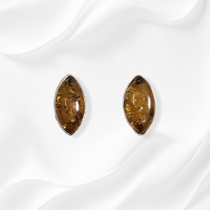 Sterling Silver Earrings With Authentic Natural Amber