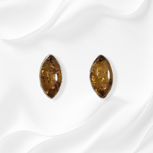 Sterling Silver Earrings With Authentic Natural Amber
