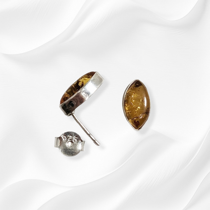 Sterling Silver Earrings With Authentic Natural Amber