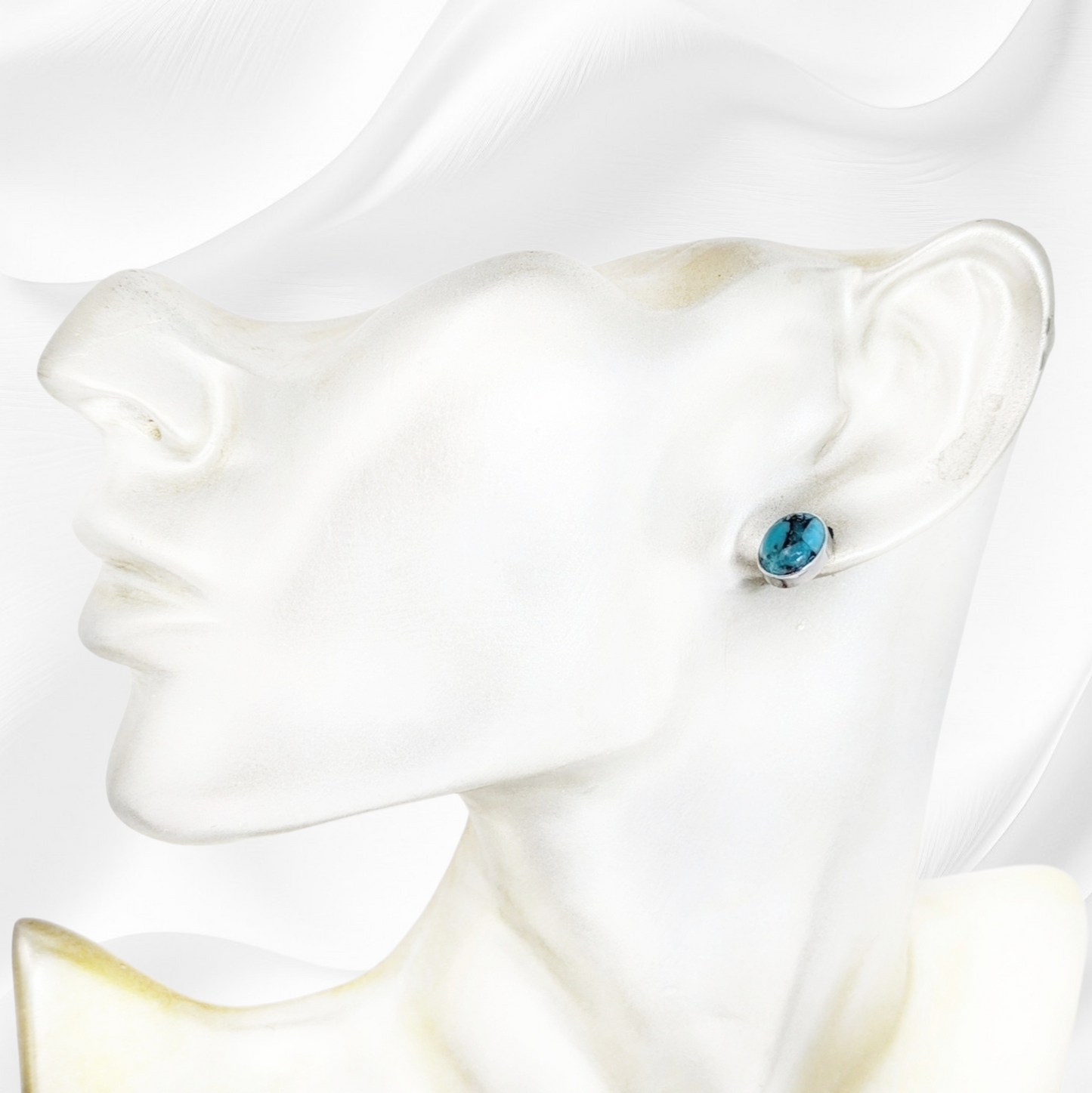 925 Sterling Silver Stud Earrings with Authentic Blue Copper Turquoise Gemstones