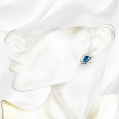 925 Sterling Silver Stud Earrings with Authentic Blue Copper Turquoise Gemstones