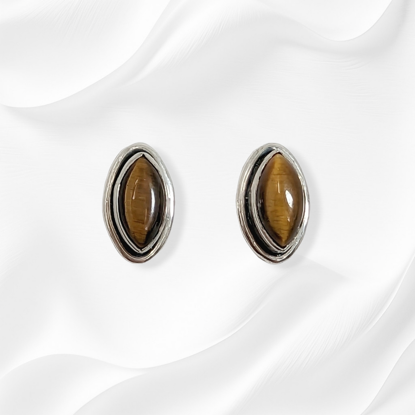 Sterling Silver Earrings With Authentic Tiger's Eye Gemstones